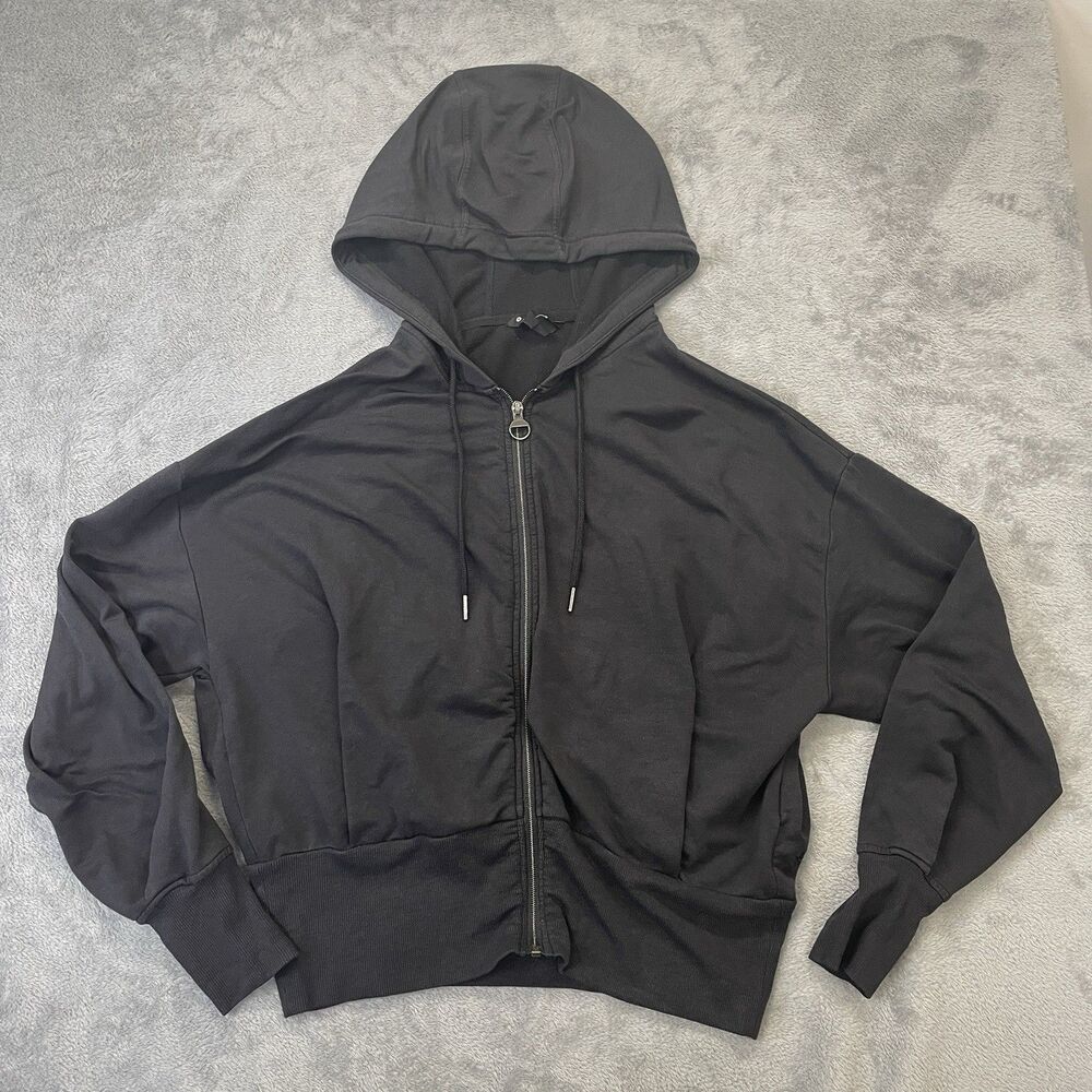 Athleta Cropped Hoodie Women's Size L Full-Zip Performance Stretch Yoga Black